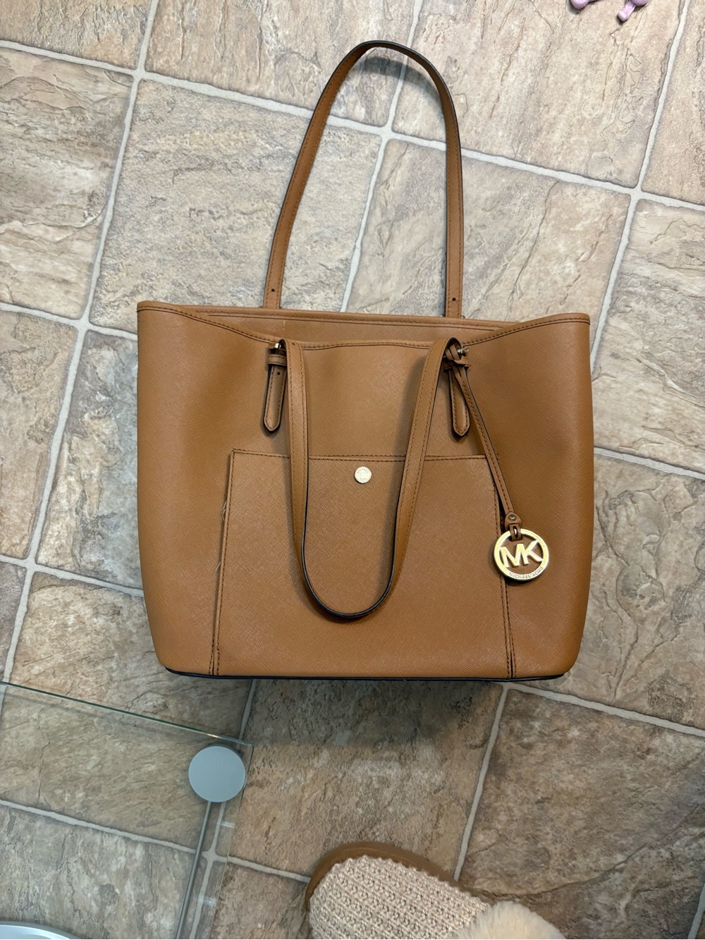 Michael Kors Cognac Saffiano Leather Tote with MK Charm